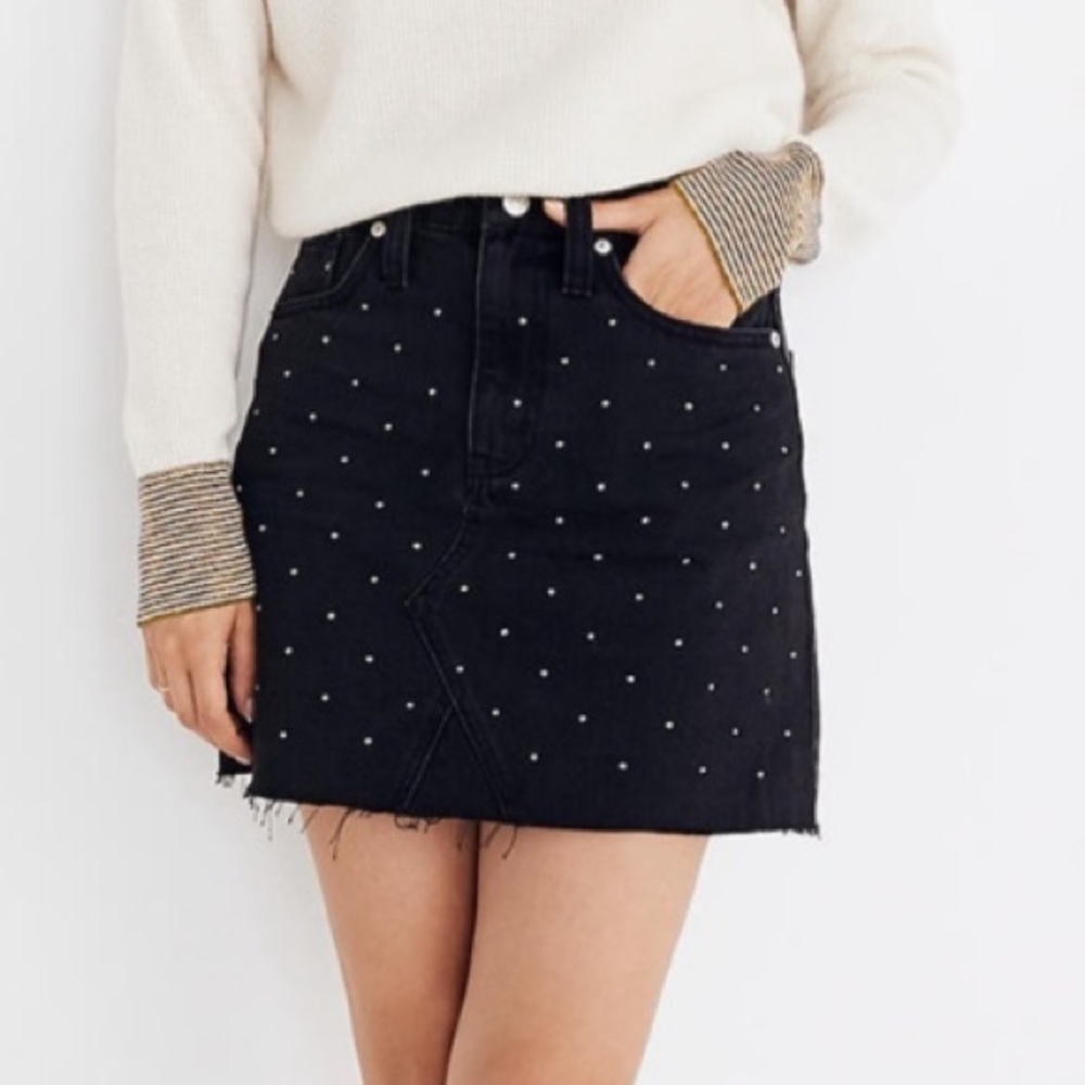 Madewell Rigid Denim A-Line Mini Skirt Metallic Dots